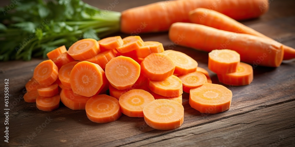 Lonely fresh raw carrots with bitten off pieces lying on a wooden kitchen table , concept of Isolation of objects, created with Generative AI technology Lonely fresh raw carrots with bitten off pieces lying on a wooden kitchen table , concept of Isolation of objects, created with Generative AI technology