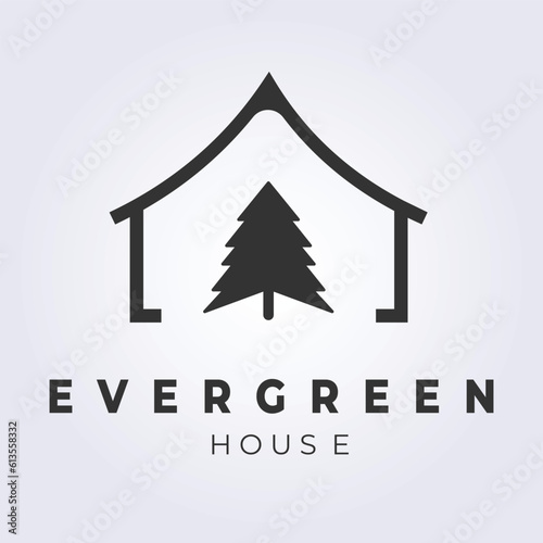 Home Logo Vector Illustration Design Concept with Fir Pine Tree