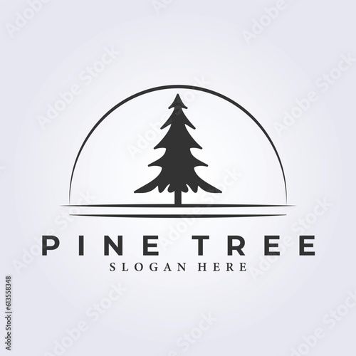 Simple emblem logo vintage nature pine tree line art vector illustrator design