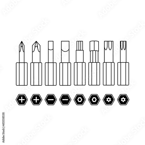 モノクロのイラスト_ドライバービットセット