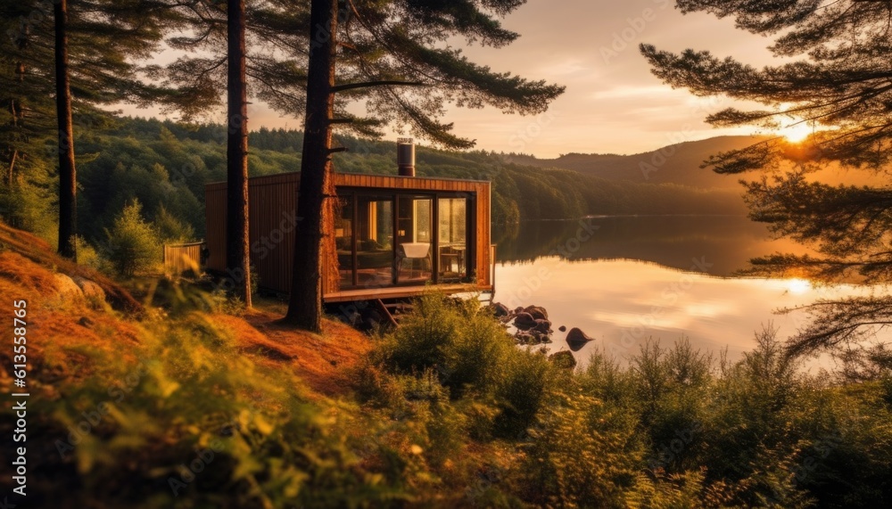 luxurious little cabine in nature on the top of a hill looking out over ...