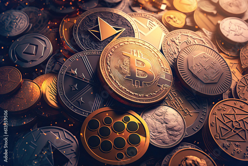 Obraz na płótnie bitcoin,Crypto currency ,coins,Blockchain, Bitcoin Background w salonie