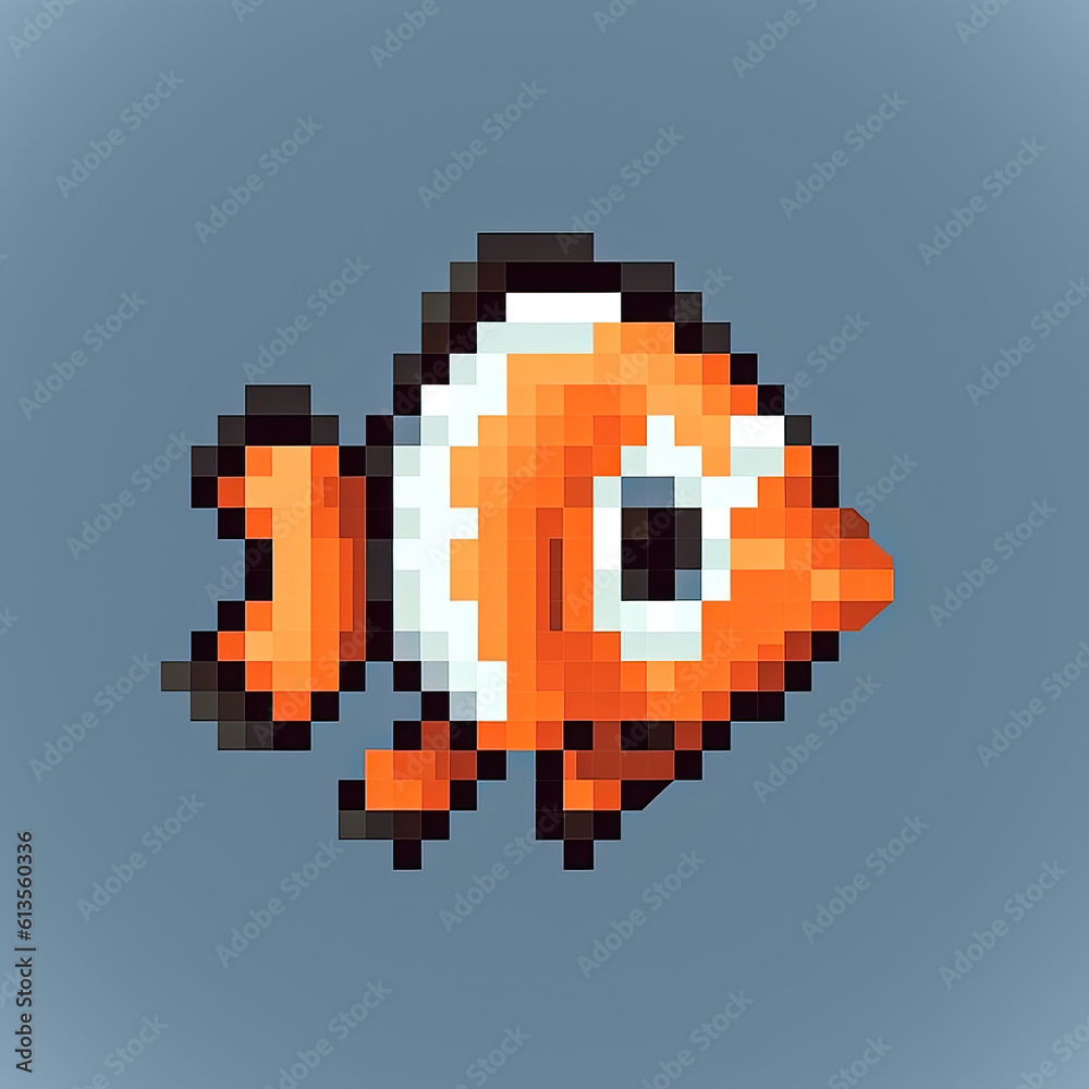 cute little clown fish in pixel art style cartoon,pixel art,pixel art illustration