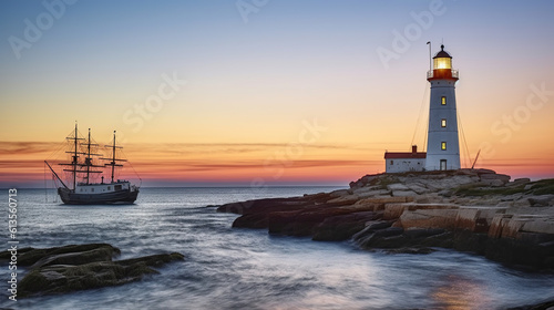 Wallpaper Mural Ship and lighthouse, Generative AI Torontodigital.ca