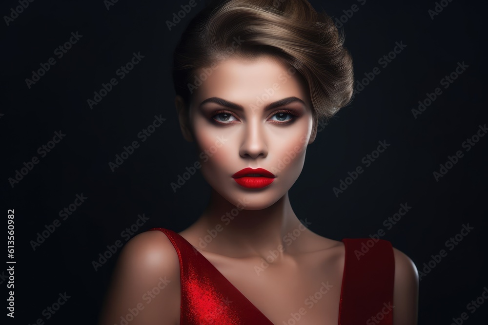 Portrait shot of a model with a glamorous and red carpet ready makeup look. Generative AI Portrait shot of a model with a glamorous and red carpet ready makeup look. Generative AI