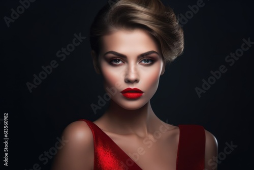Portrait shot of a model with a glamorous and red carpet ready makeup look. Generative AI