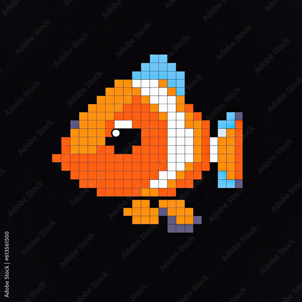 cute little clown fish in pixel art style cartoon,pixel art,pixel art illustration cute little clown fish in pixel art style cartoon,pixel art,pixel art illustration