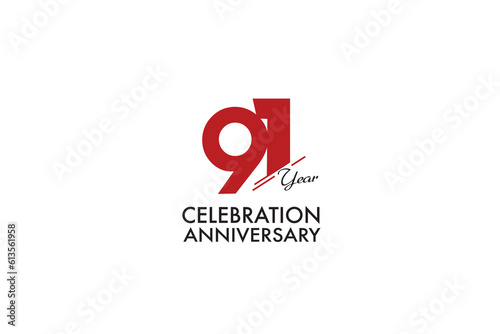 91th, 91 years, 91 year anniversary with red color isolated on white background, vector design for celebration vector