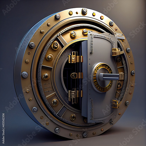 Ai generated illustration Bank vault door. Metal steel round gate