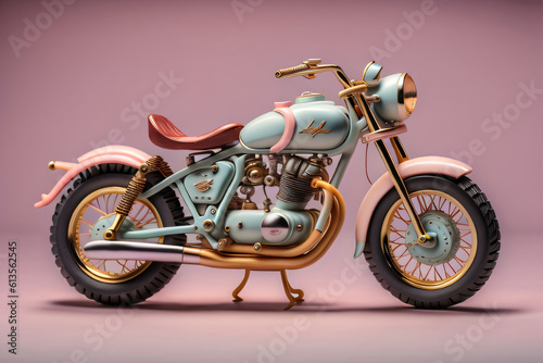 Photo generative Ai 3D miniature Classic motocycle in pastle Color