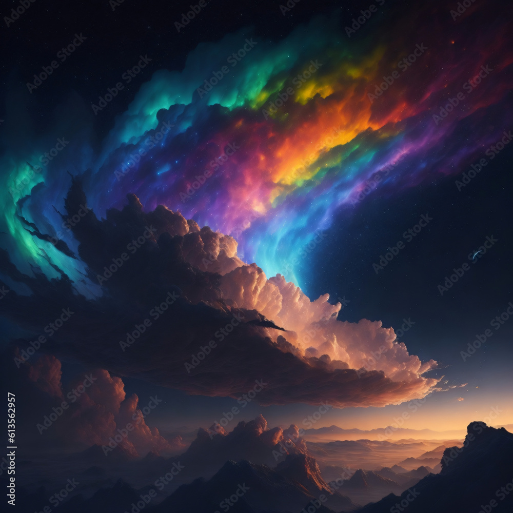 colorful rainbow clodus with dark background