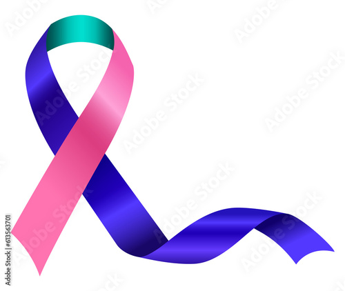 Teal pink purple blue color ribbon representing thyroid cancer awareness, and bring awareness & support to brain tumor and/or cancer photo