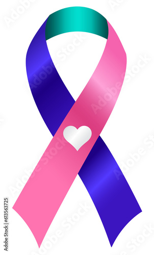 Teal pink purple blue color ribbon representing thyroid cancer awareness, and bring awareness & support to brain tumor and/or cancer photo