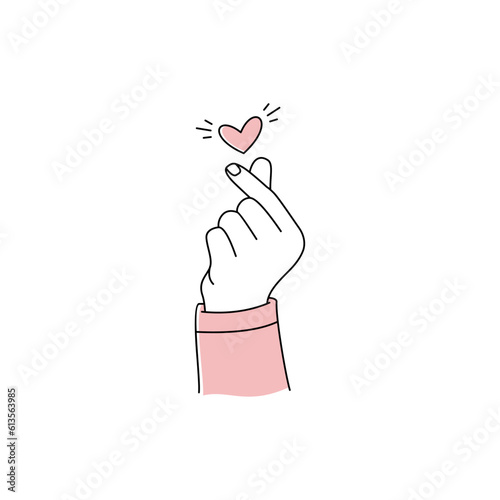 cute korean finger heart sign illustration, love hand gesture symbol
