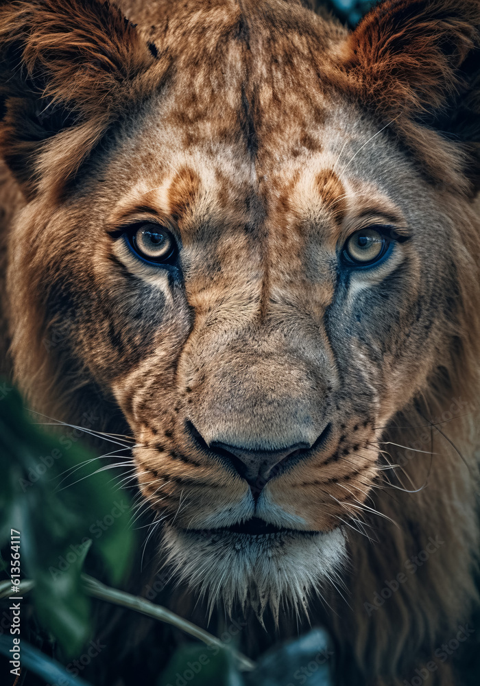 Close up portrait of a lion. Generative AI. Close up portrait of a lion. Generative AI.