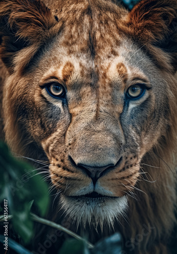 Close up portrait of a lion. Generative AI.