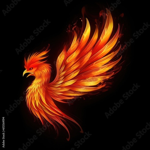 Illustration of a Firebird with a Majestic Tail. Generative AI © Irina