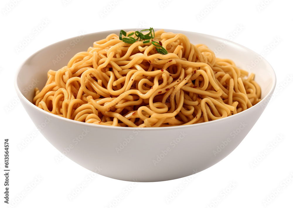 Quick noodles in dish on transparent background. Generative AI. Quick noodles in dish on transparent background. Generative AI.
