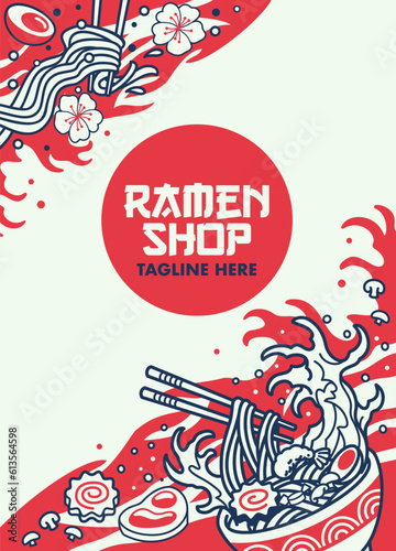 Japanese Style Background of Ramen Noodle Illustration