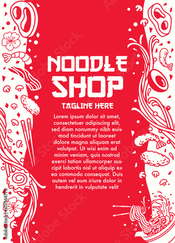 Japanese Vector Background Illustration of Delicious Japanese Ramen and ingredient