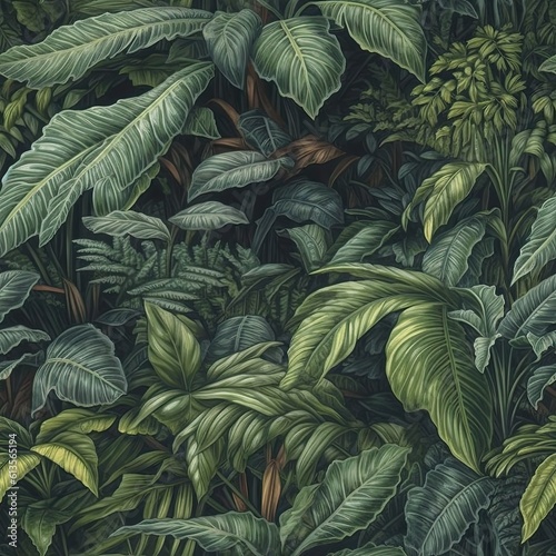 Tropical Leaves Seamless pattern, generative AI