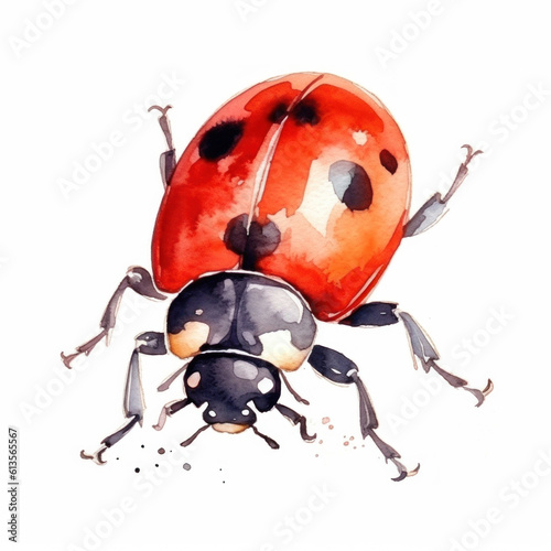 Watercolor Ladybug Isolated. Illustration AI Generative.