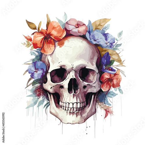 watercolor style floral skull, vector illustration