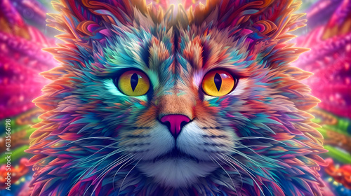 portrait of a Cat, Abstract art colorful painting Cat. Generative AI photo