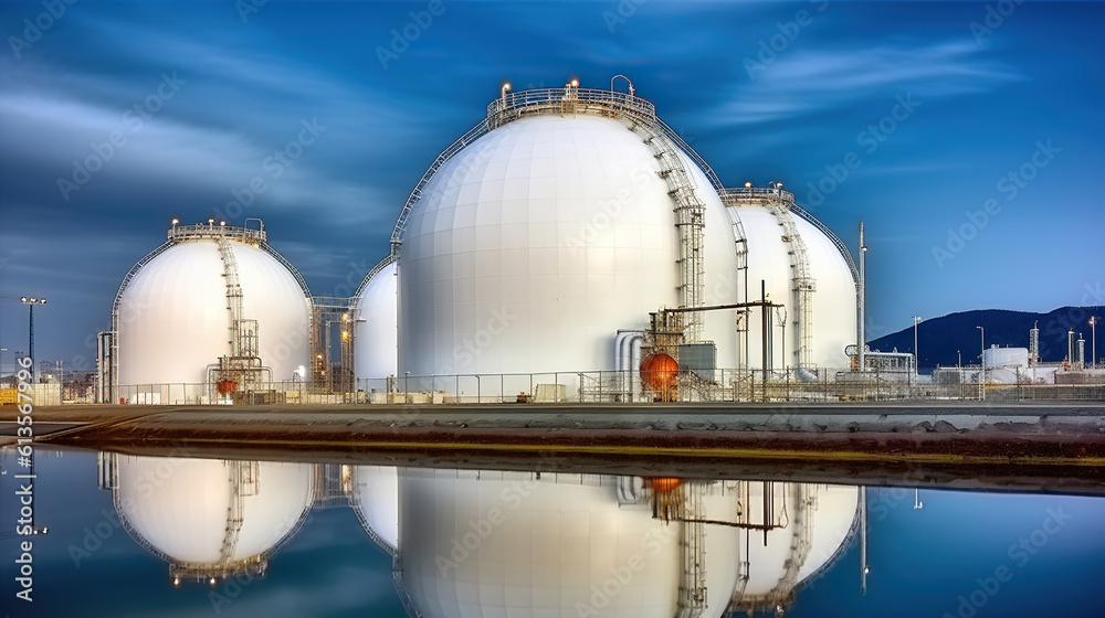Natural gas tank - LNG or liquefied natural Industrial Spherical gas storage tank. Generative AI