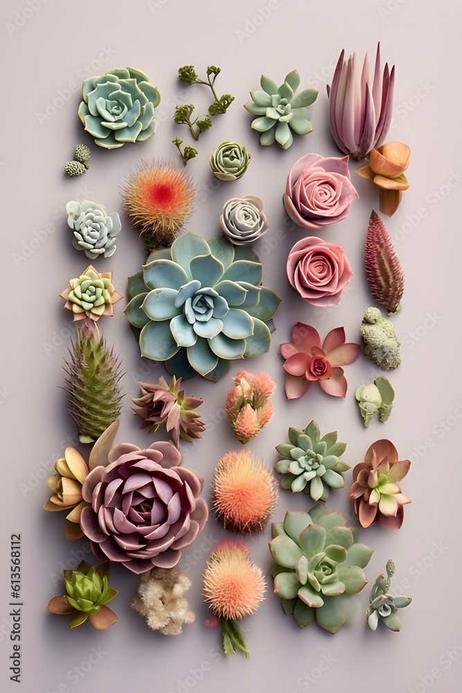 Aesthetic knolling succulents, on a pastel background. Aesthetic knolling succulents, on a pastel background.