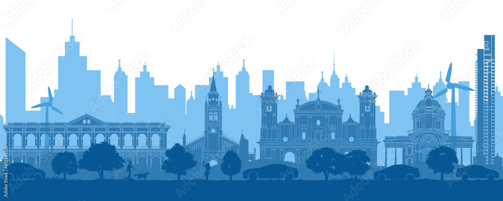 Paraguay famous landmarks by silhouette style