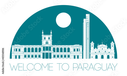 Paraguay famous landmark silhouette style