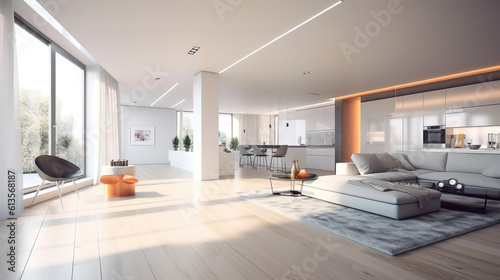 3d rendering white wood living room near bedroom upstair. Generative Ai