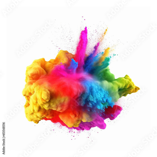 Big powder colorful explosion isolated on white background, created with generative AI