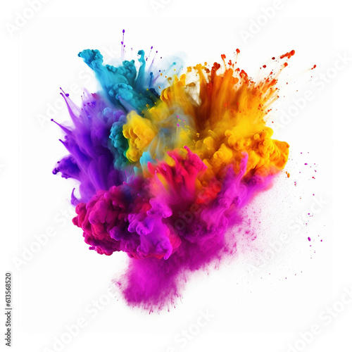 Big powder colorful explosion isolated on white background, created with generative AI