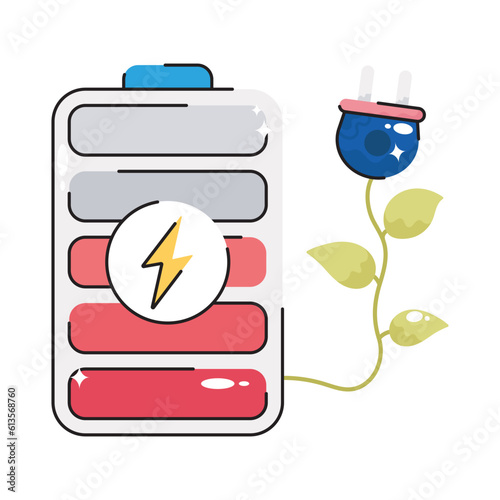 Eco battery doodle vector outline Sticker. EPS 10 file