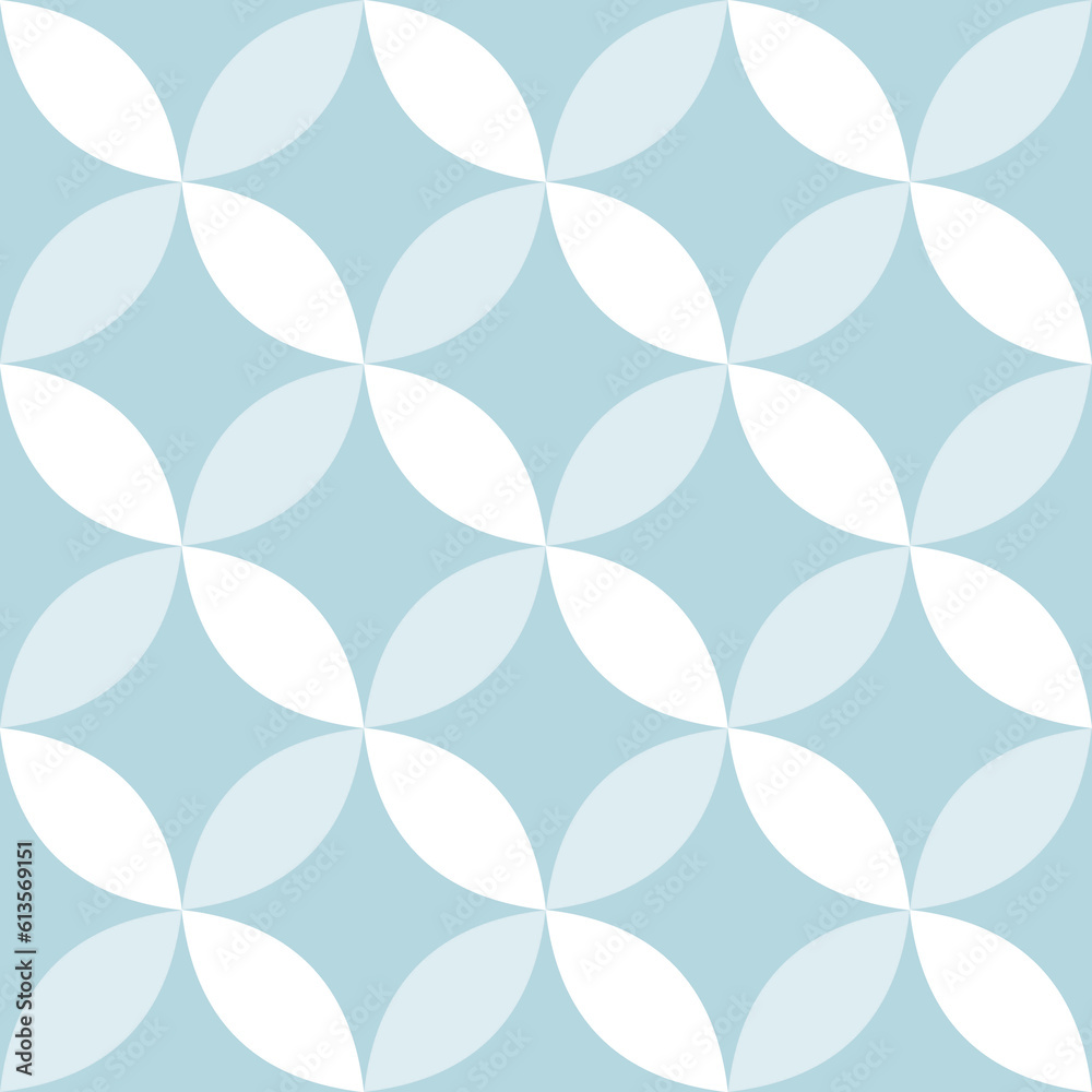 Contemporary geometric seamless mid-century blue pattern with simple retro shapes, stars and circles. Abstract background on a light background in scandinavian style for kids.