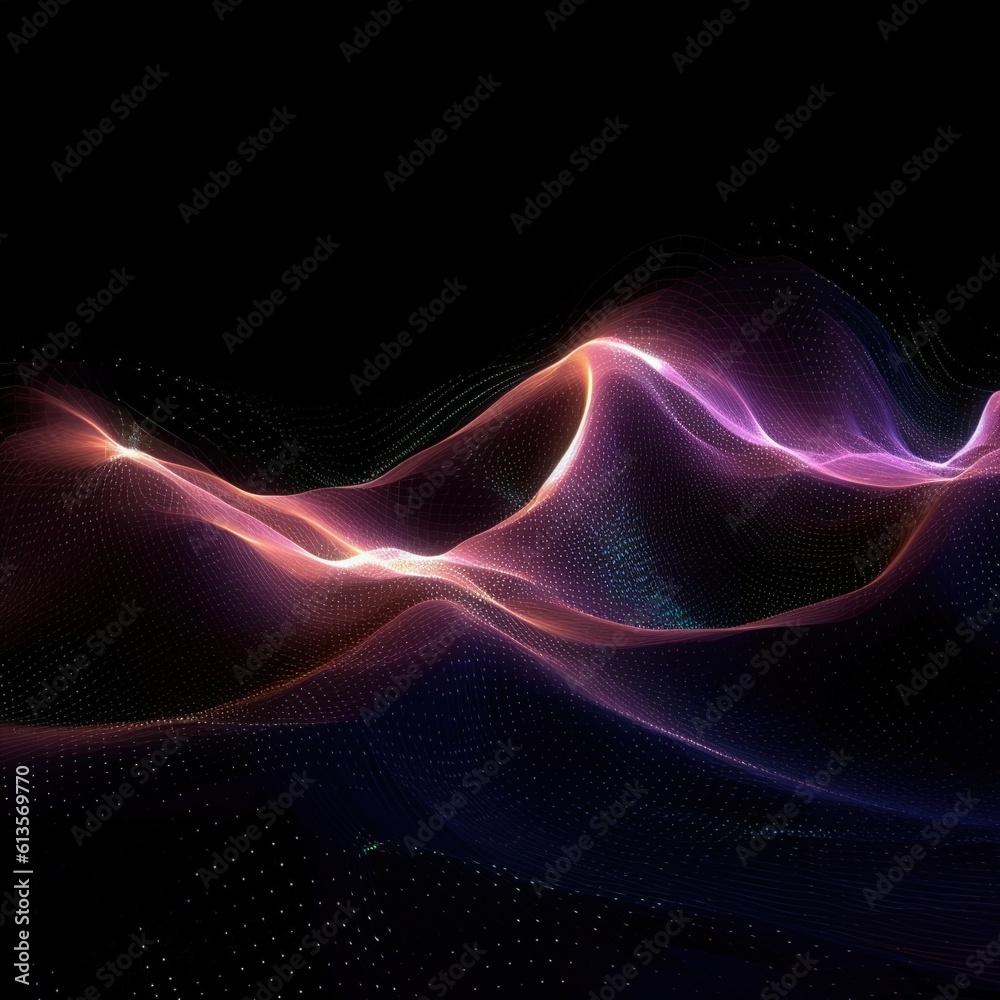 Abstract digital wave with particles on dark background.Generative Ai Abstract digital wave with particles on dark background.Generative Ai
