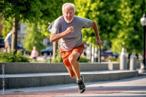An elderly man attending a fitness event demonstrating his commitment to staying active and fit. Generative AI