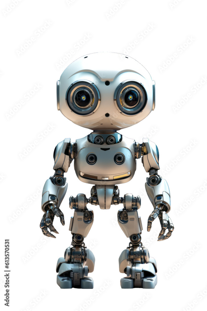 Metallic Silver Toy Robot - Futuristic Character Design - Transparent Background - made with Generative AI