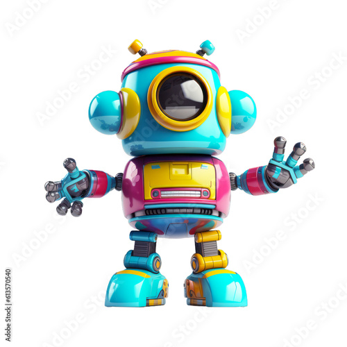 One-Eyed Colorful Kids Toy Robot in 3D Character Design - Transparent Background - made with Generative AI