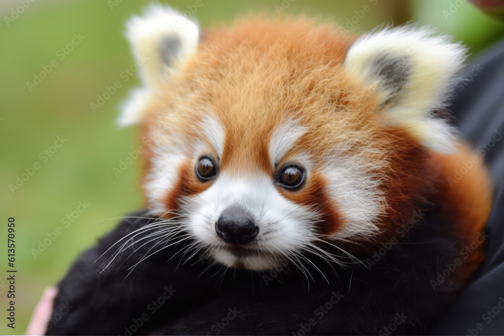 Cute red panda face portrait close-up. Wild fluffy red panda in wild nature. A rare animal. Generative AI professional photo imitation. Cute red panda face portrait close-up. Wild fluffy red panda in wild nature. A rare animal. Generative AI professional photo imitation.