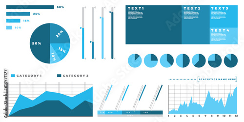 Statistics Infographic or inforgaphics Report analysis elements with business statistic line graphs and finance charts. Information panel with finance graphs, comparison diagrams.
