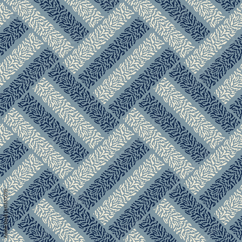 Tonal Blue and Beige Mottled Textured Checked Pattern