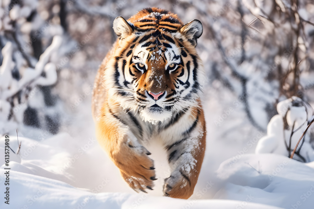 siberian tiger running in the snow ai generated art