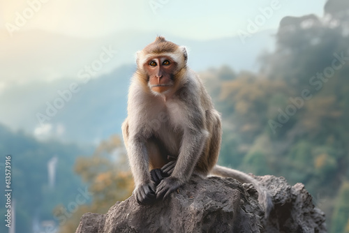 long tail macaque sitting on rock during daytime ai generated art