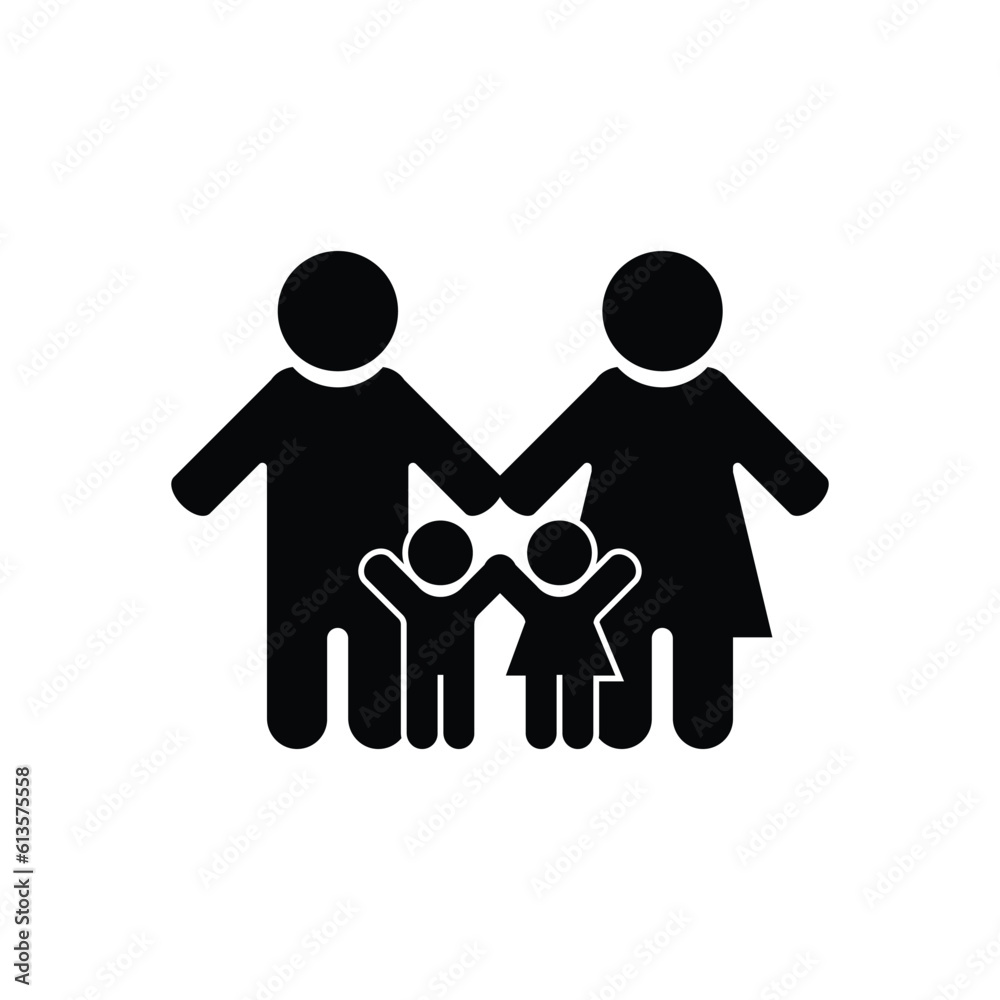 Family Flat Icon Black and White Vector Graphic Family Flat Icon Black and White Vector Graphic