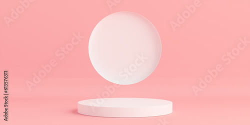 Fotografi Product Podium - White Podium, Pink Background. 3D Illustration