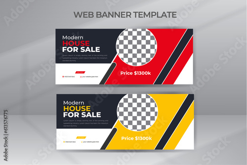 Creative New Real Estate Business Web Banner Template Design Suitable for Online Class Programs, Marketing, Etc