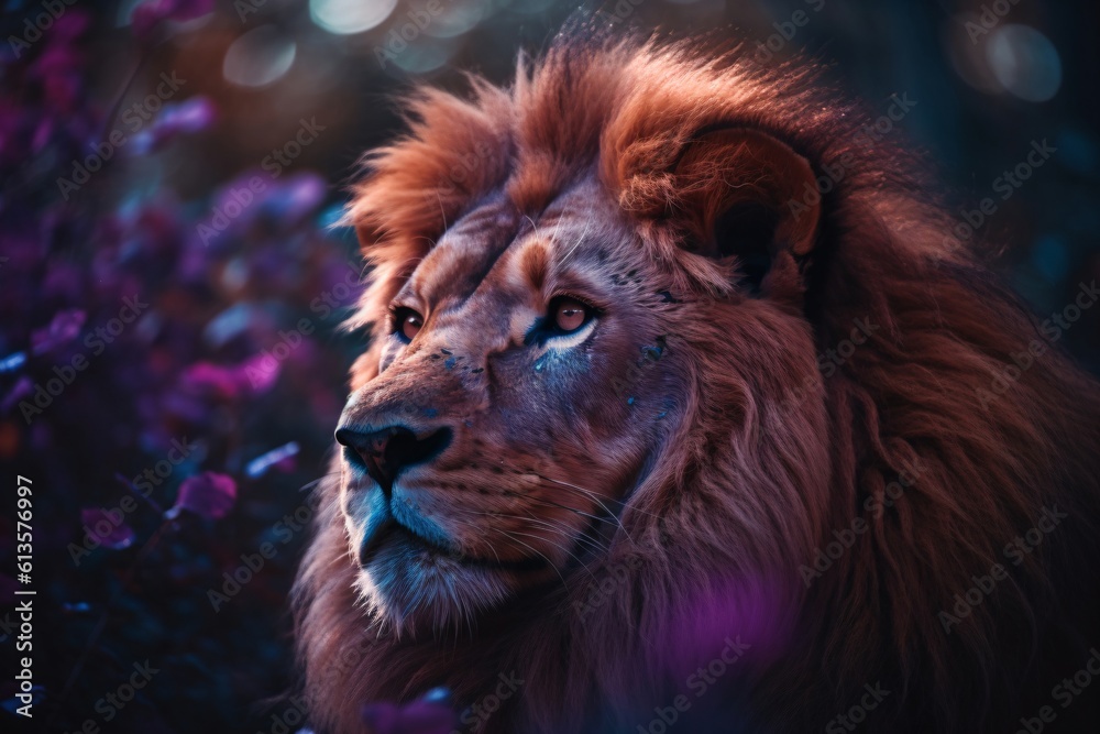 the head of a lion looking to the side created with Generative AI technology